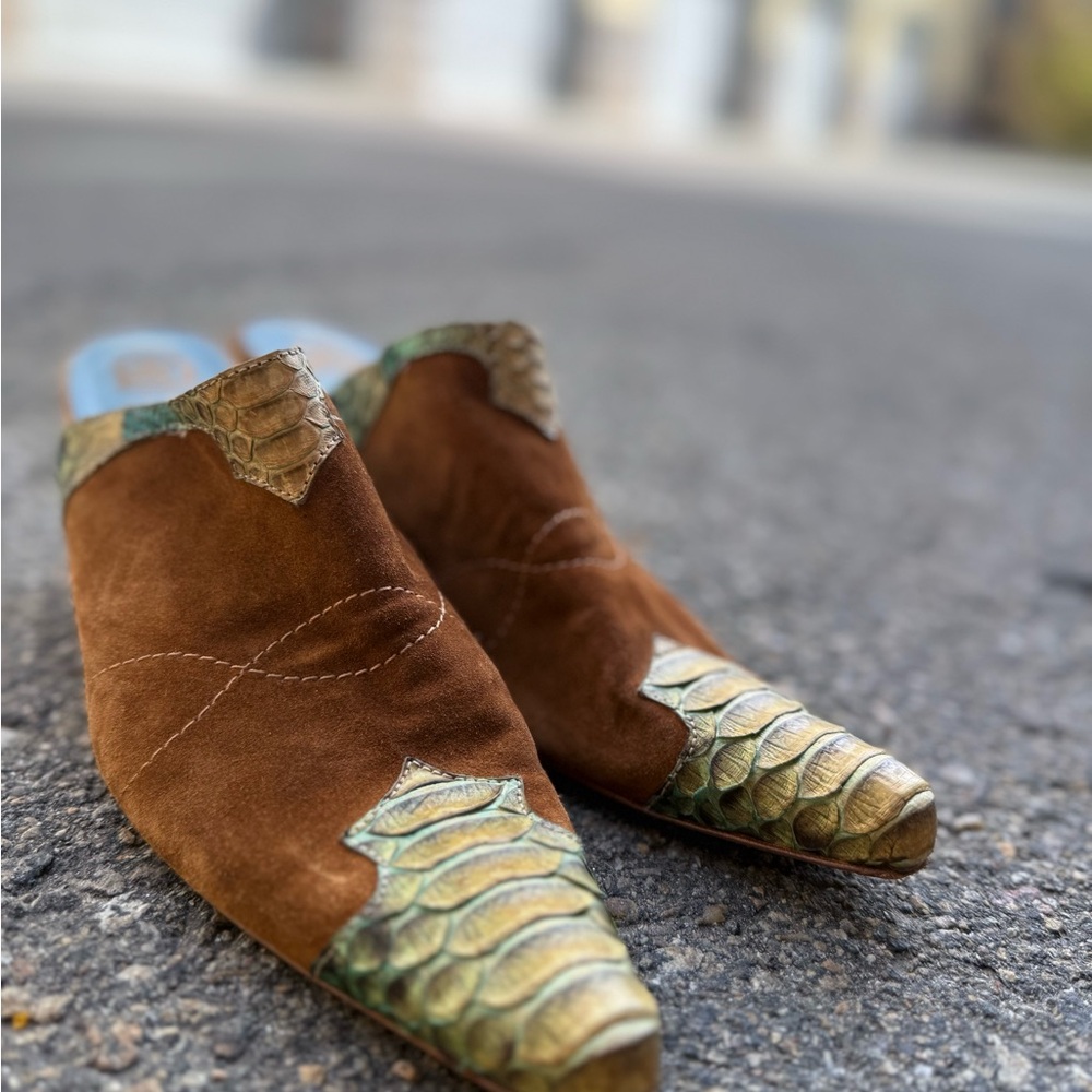 Ursula Mascaro Leather & Snake Skin Western Mules ~ 8.5 - Picture 10 of 10